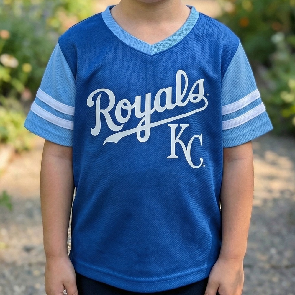 Kansas City Royals MLB Kids Blue Mesh Jersey V-Neck T-Shirt Genuine Merchandise